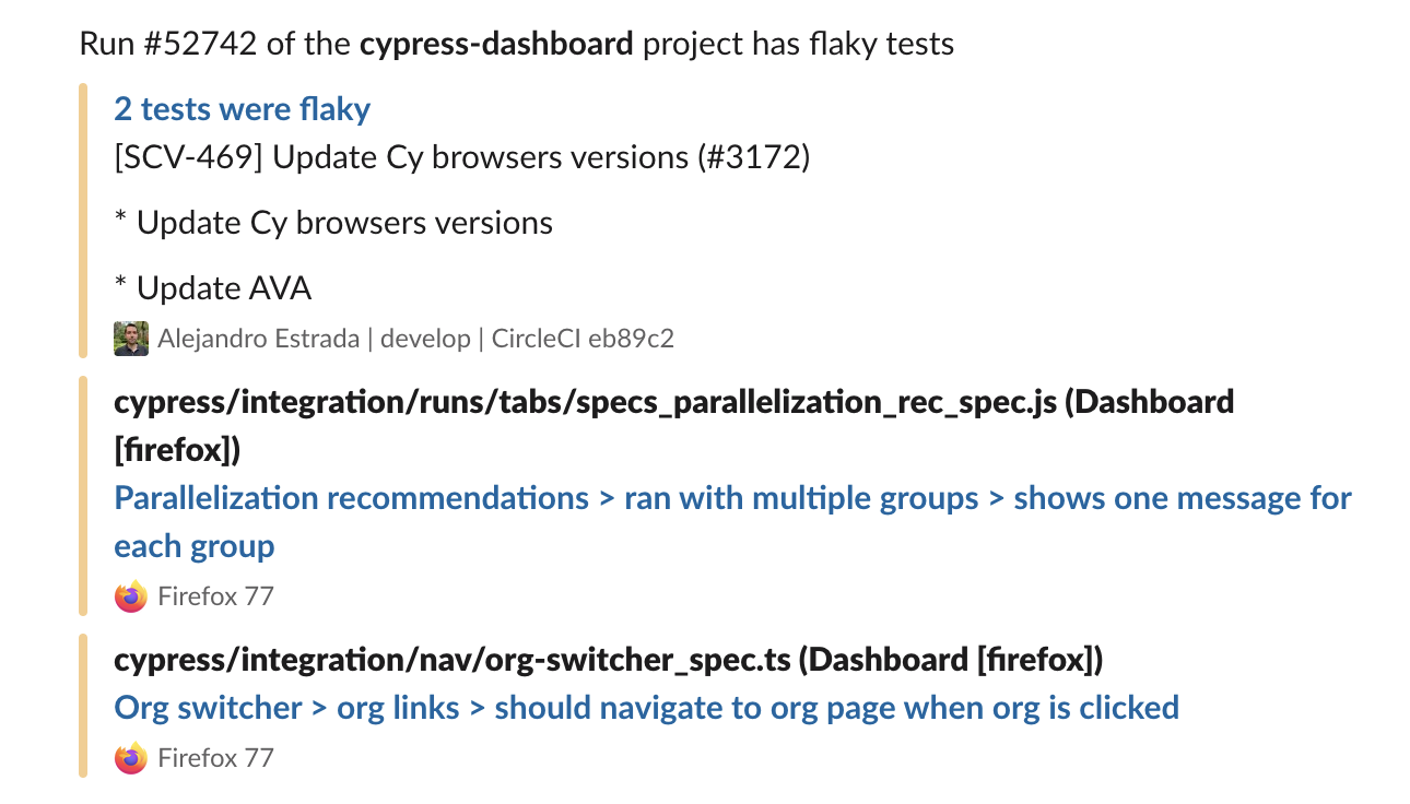 Slack flake alert